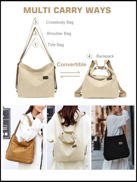 Convertible Corduroy Tote Backpack Purse Crossbody Hobo Shoulder Bag with main image 5